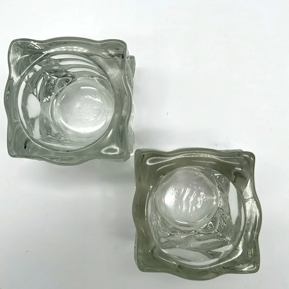 KIG Indonesia Heavy Ice Cube Square Crystal Votive Candle Holders (Set of 2)